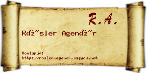 Rösler Agenór névjegykártya